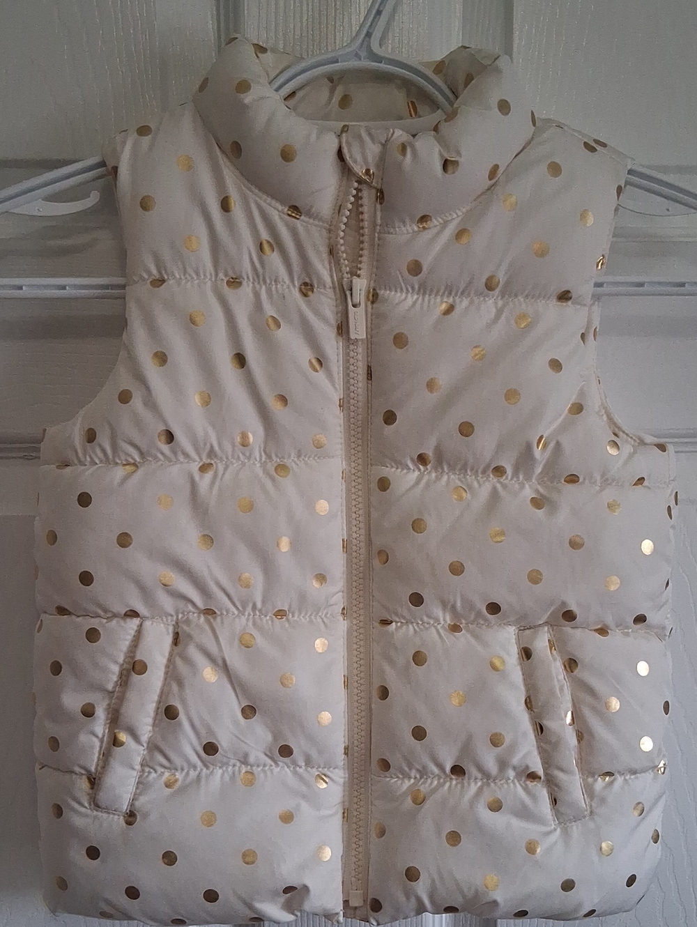 Old Navy Cream Puffer Vest with Gold Polka Dots